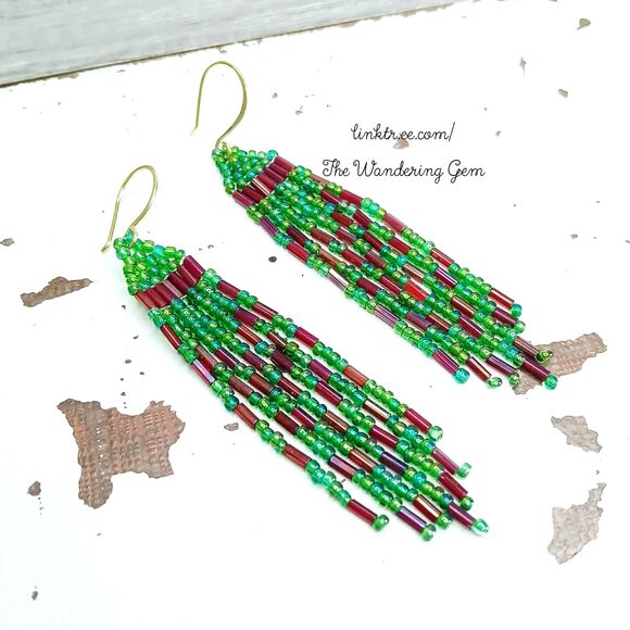 Boho Chic Beaded Fringe Cascade Shoulder Duster Dangle Earrings, 3.5" - Picture 6 of 7
